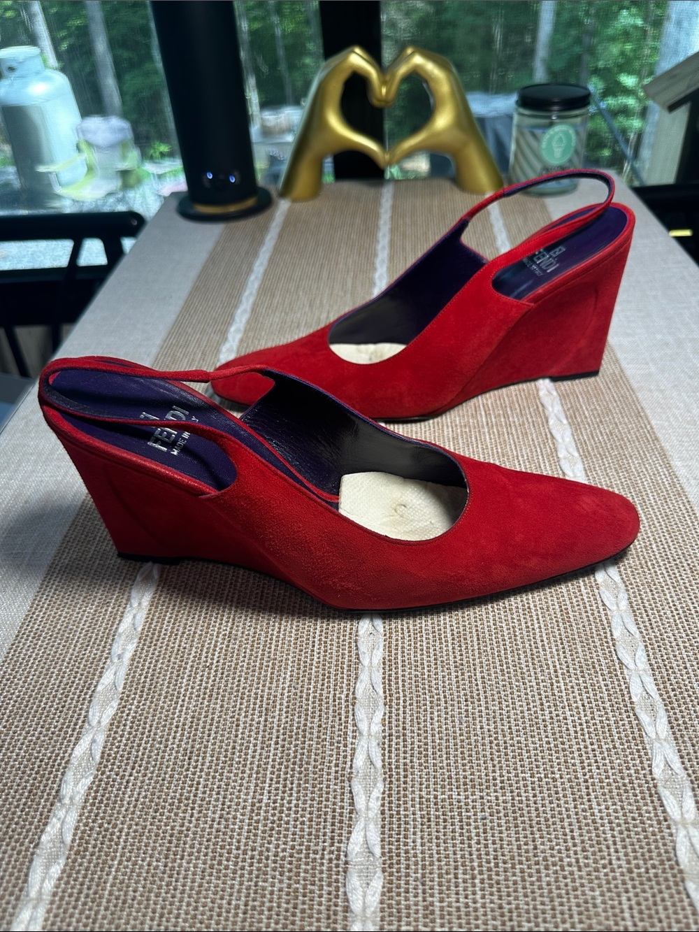 Fendi Red Suede Slingback Heels - Picture 10 of 12